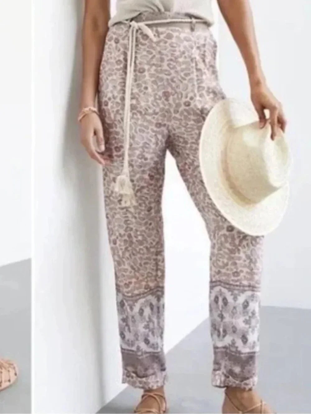 NEW NWT! ANTHROPOLOGIE OLLARI CHEETAH LEOPARD PAISLEY CUFFED PANTS BOHO sz XL